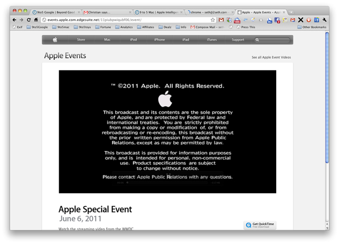 WWDC 2011 keynote in Chrome