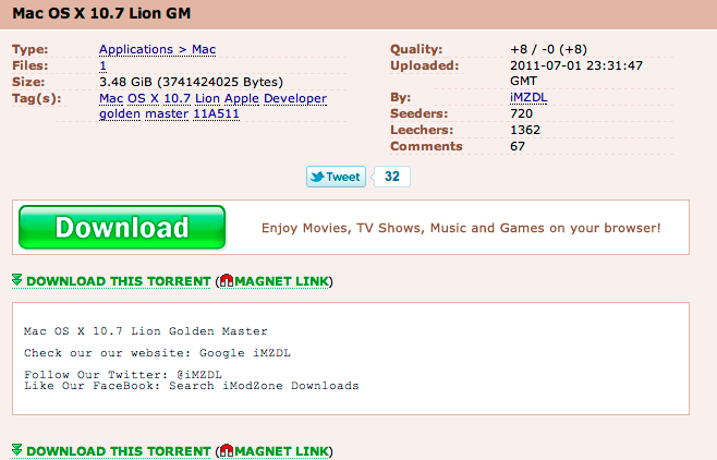 Mac OS X 10.7 Lion GM Torrent Hits Pirate Bay - 9to5Mac