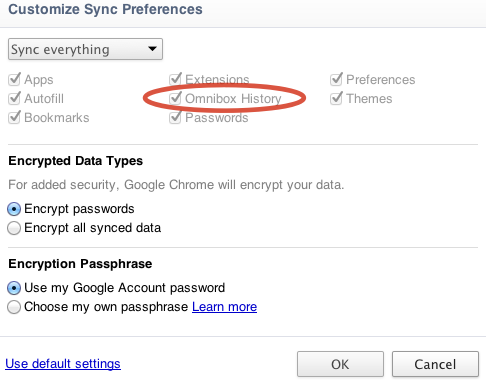 Google Chrome (Sync Preferences, Omnibox History)