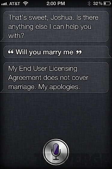Siri answers (will you marry me)