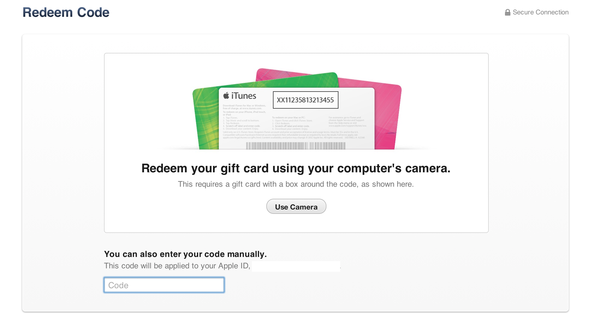 iTunes 11 gift card camera redeem