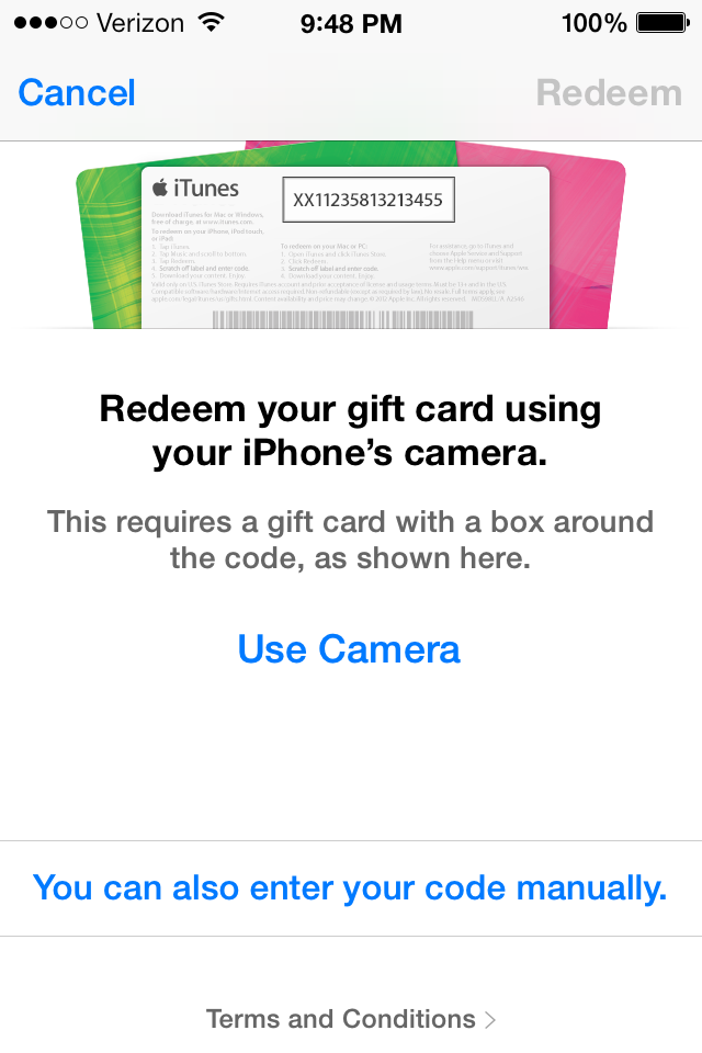 iOS 7 Lets You Redeem iTunes Gift Cards With Your Camera