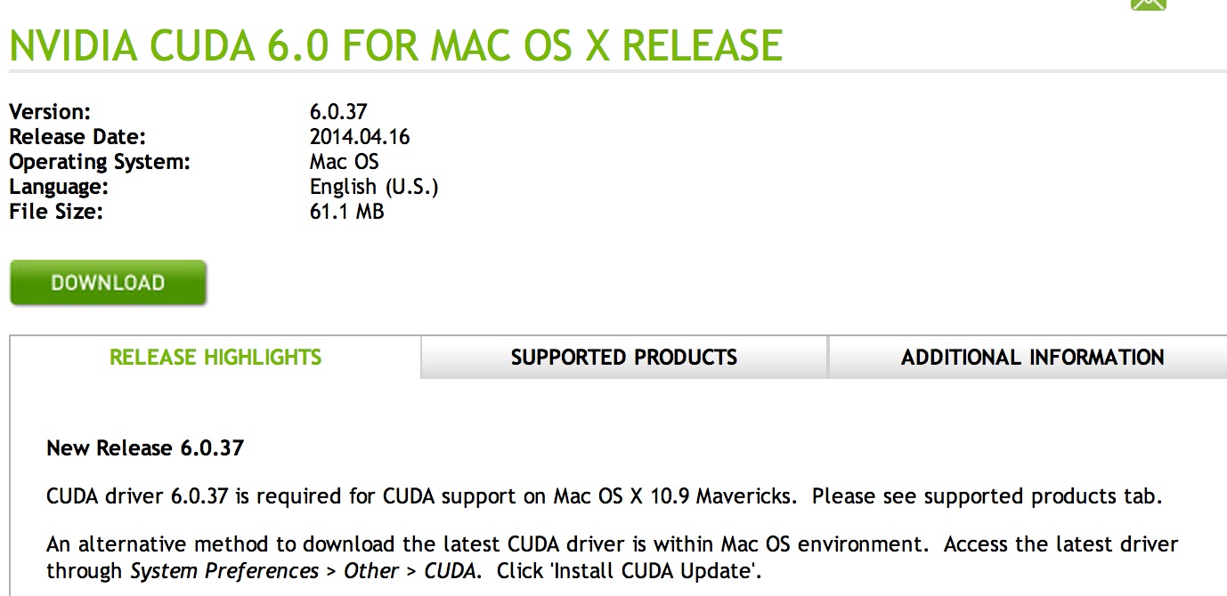 hundehvalp tre Modig Nvidia updates CUDA drivers to v6.0 for Mac OS 10.9 Mavericks - 9to5Mac