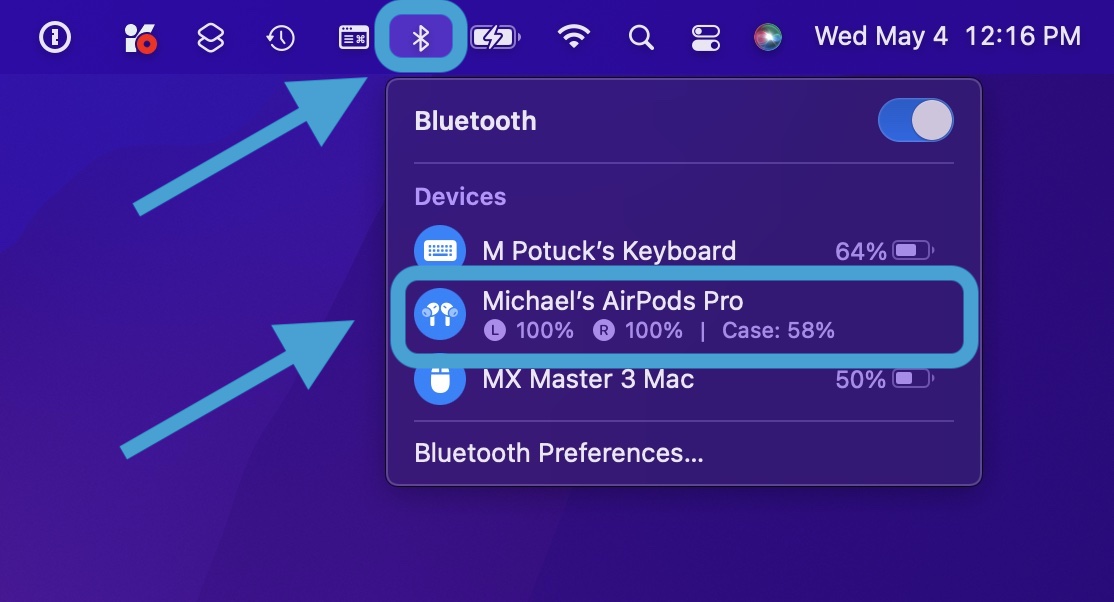 Überprüfen Sie den AirPods-Akku auf dem Mac