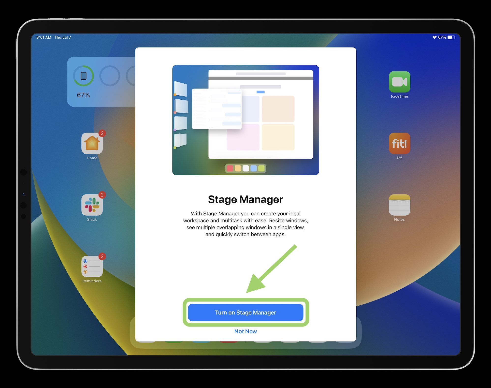 Stage Manager در iPad 2