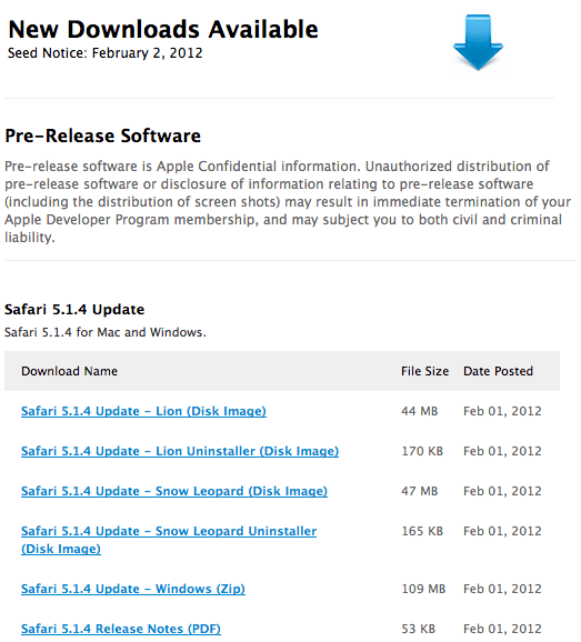  Apple Seeds Safari 5.2 for OS X Lion を開発者に提供