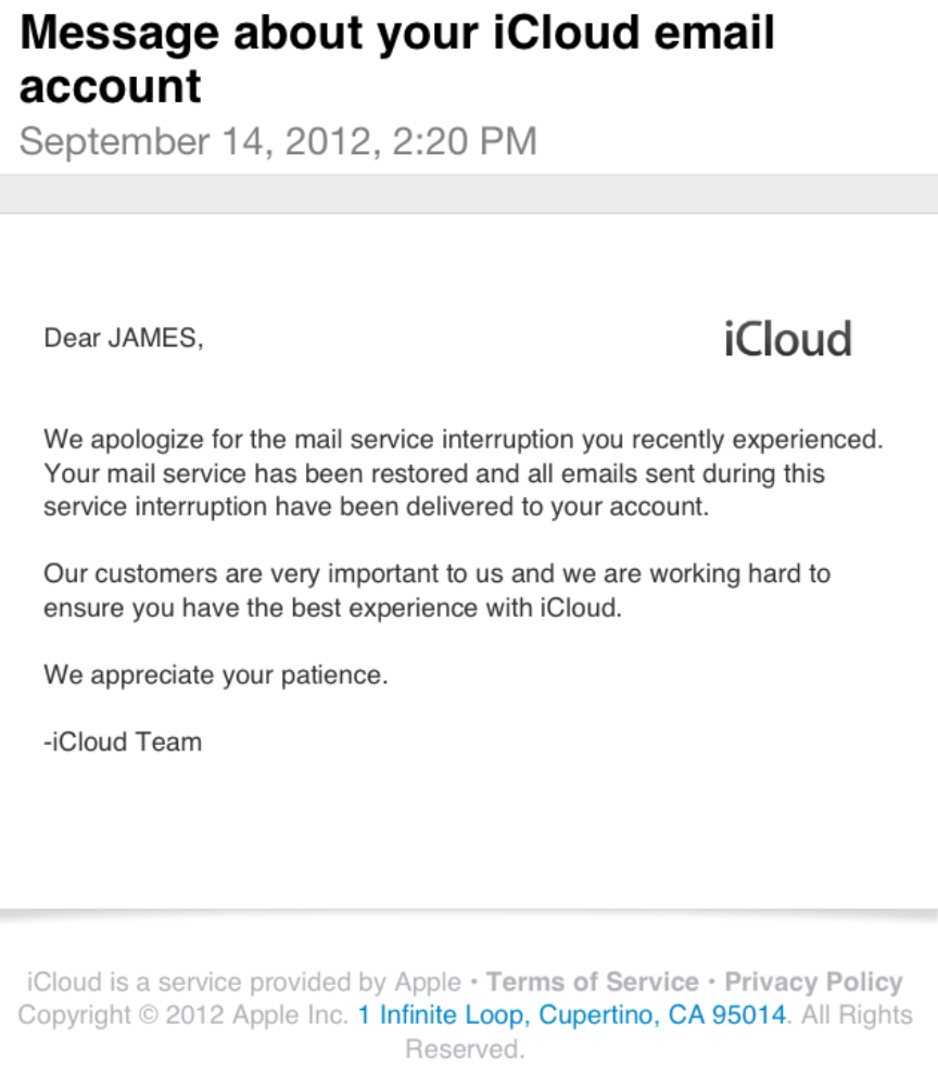 Apple apologizes for recent iCloud email downtime, says all missed