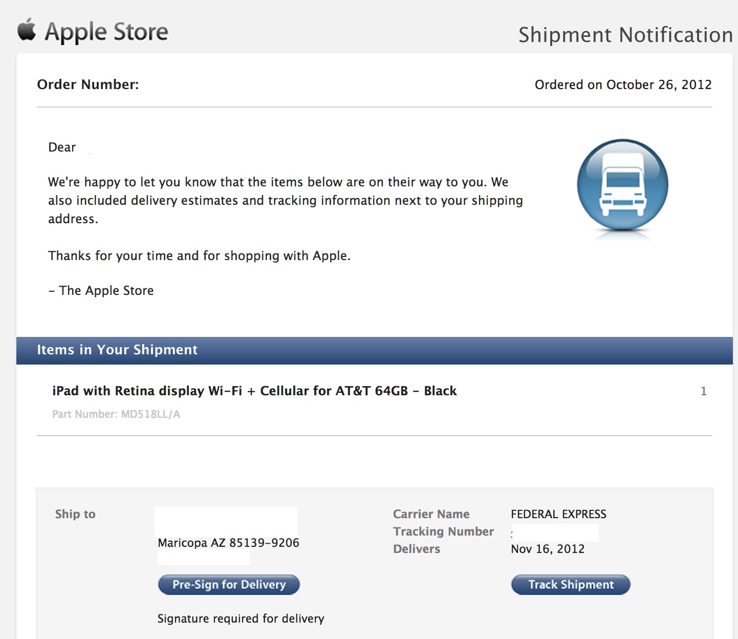 Order notification. How can i find order number in Apple Store.