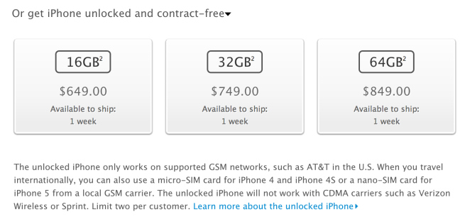 Apple now offering unlocked iPhone 5 online on US store, starting at