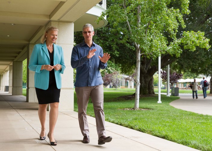 Apple CEO Tim Cook with IBM CEO Ginni Rometty