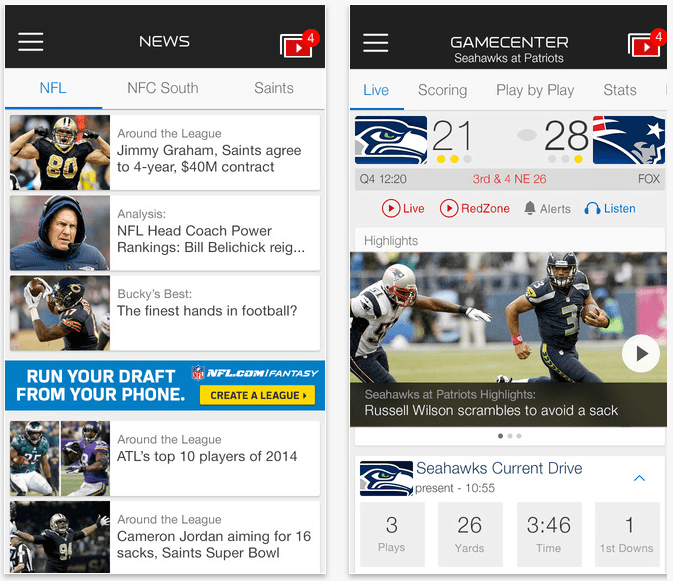 NFL Mobile app updated with integrated video feeds, Fantasy Live