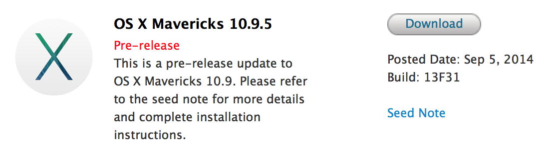  Apple Seeds OS X Mavericks 10.9.3 Build 13D61 を開発者に提供