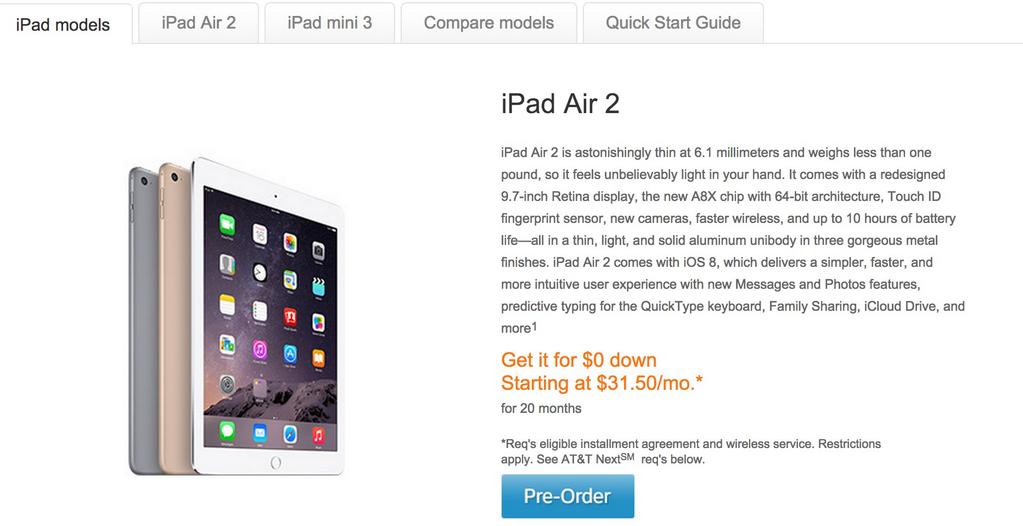 AT&T starts iPad Air 2 & iPad mini 3 pre-orders online ahead of Apple