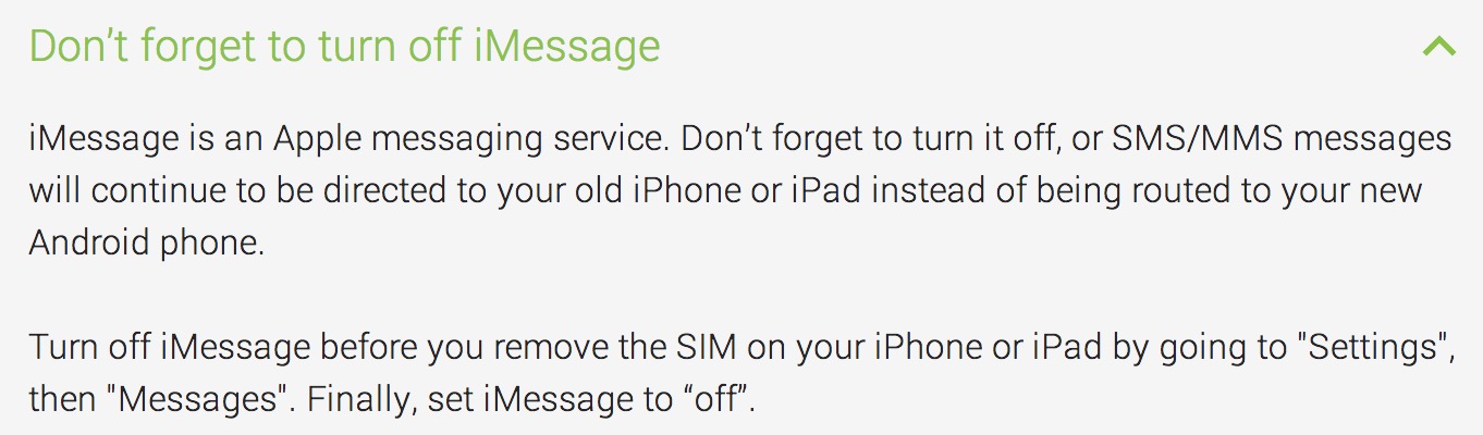 how to turn off imessage switching to android