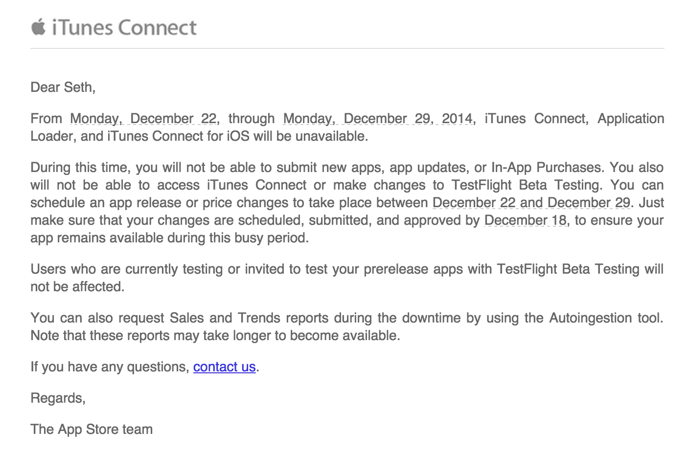 iTunes Connect shutting down for holidays between December 22-29 - 9to5Mac