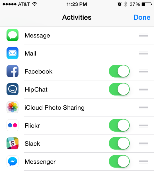 Sharing options in the Photos app on iOS 8.3 public beta 2