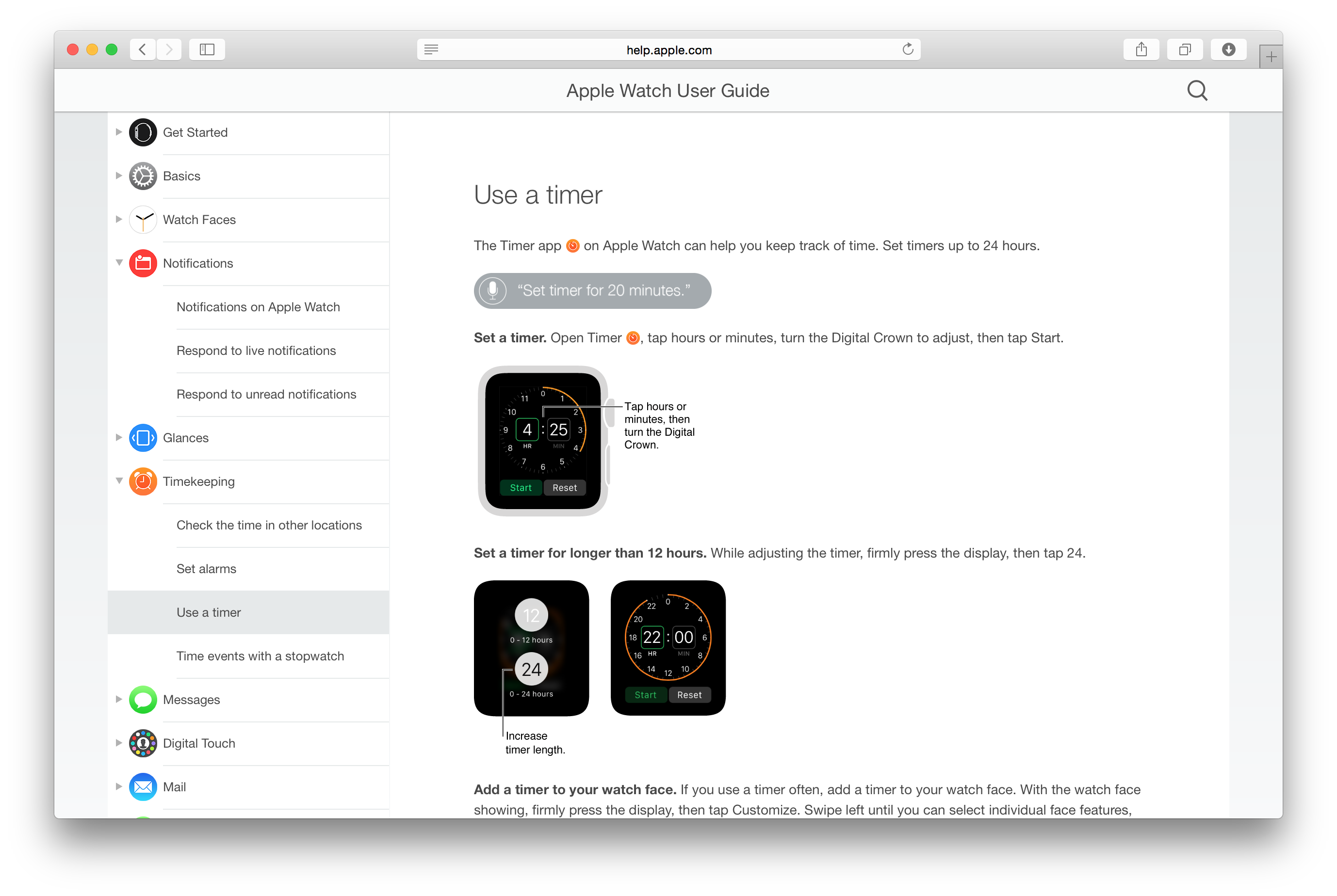 Apple publishes the Apple Watch User Guide online