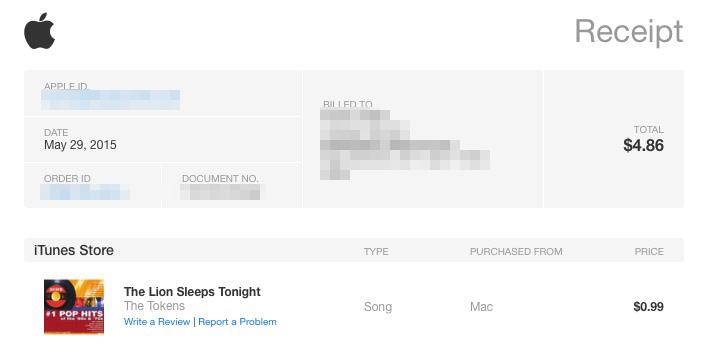 Apple refreshes iTunes receipts with a new design, 'purchased from