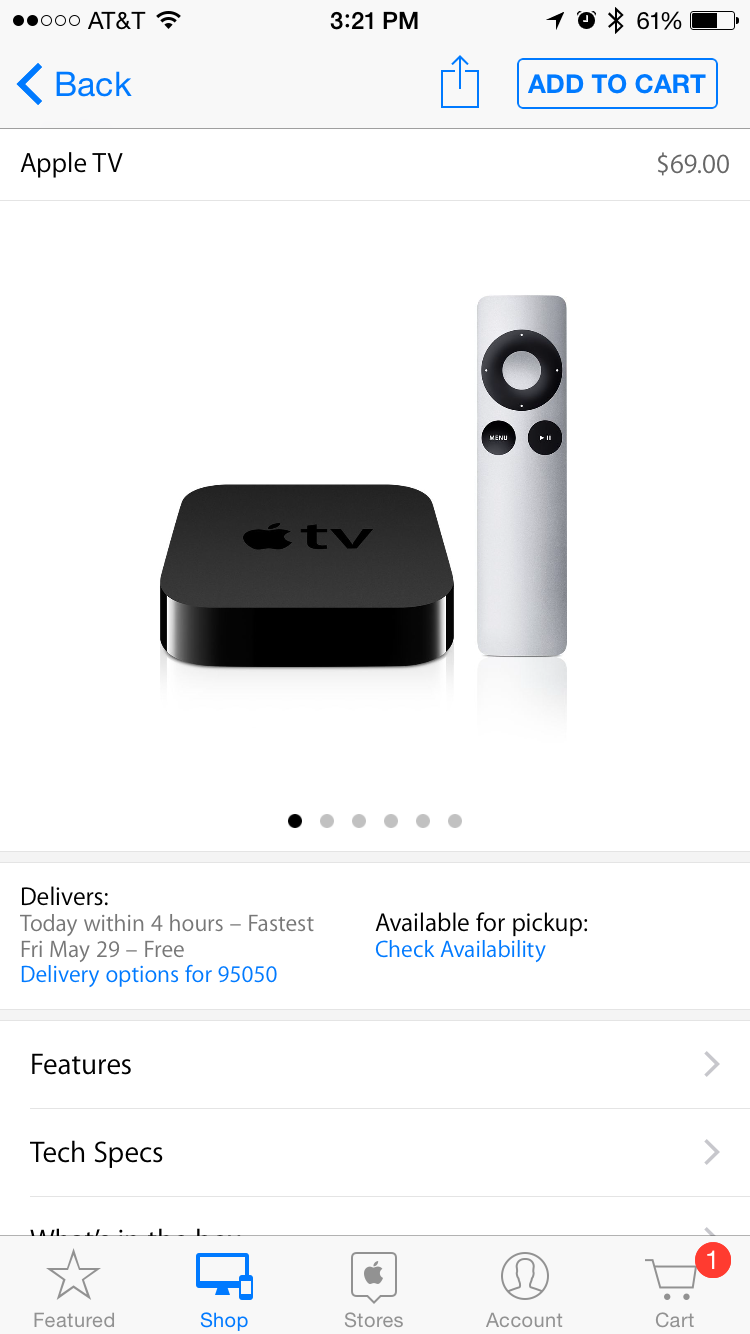 Apple Store app offering limited sameday delivery through Postmates in