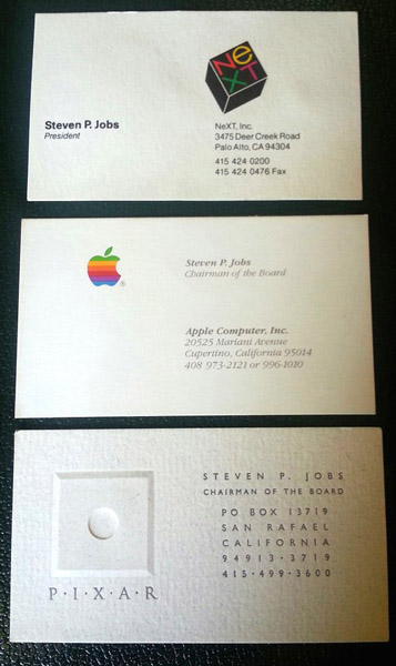 Steve Jobs business cards for school auction, each for NeXT, pre-1985 Apple & Pixar - 9to5Mac