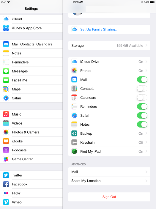 Paramètres iOS 8 iCloud