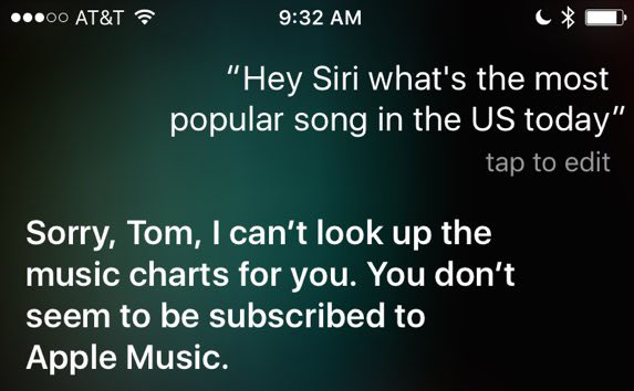 Siri doing hard sell on Apple Music if you ask certain music-related