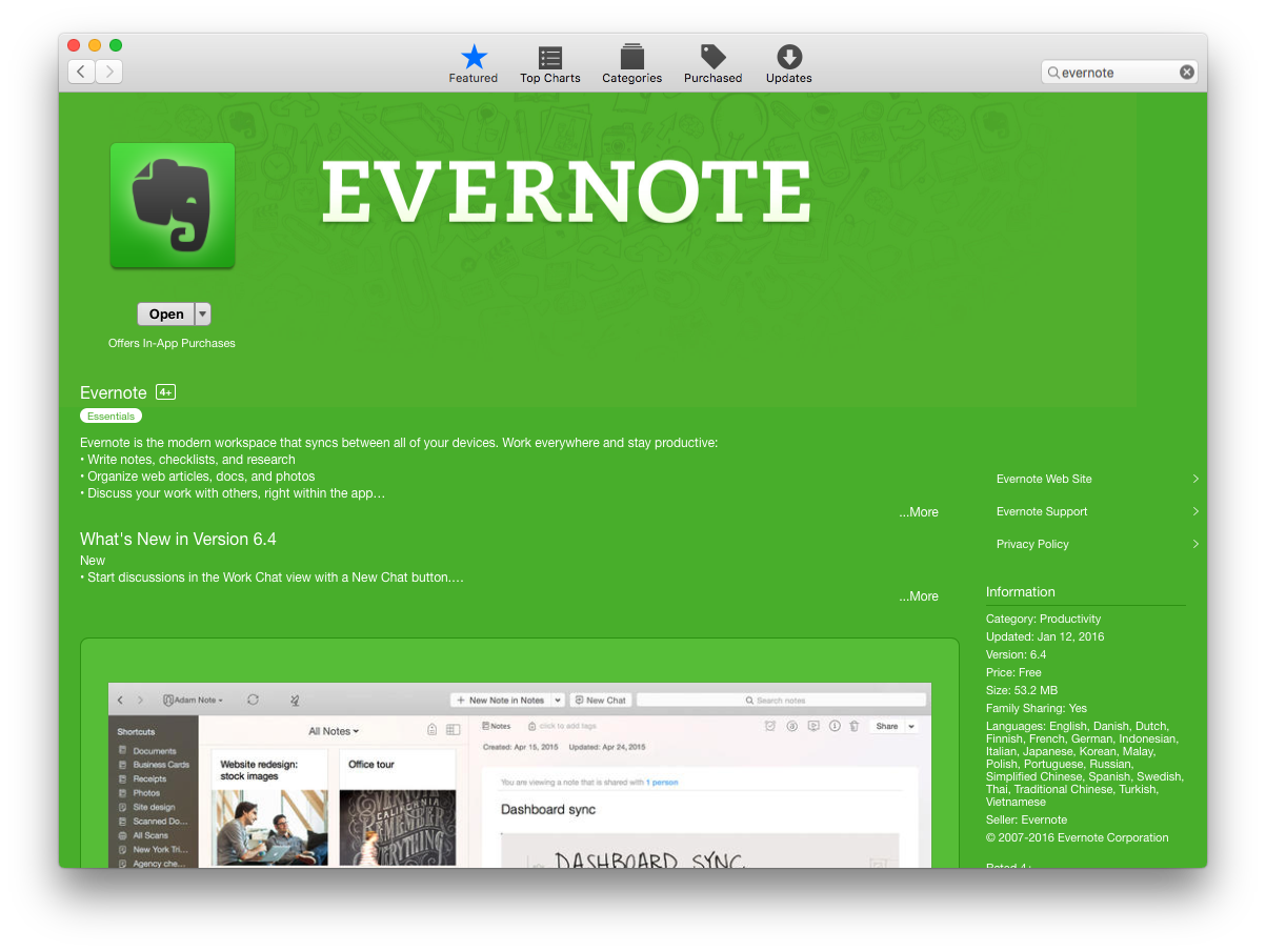 evernote mac update