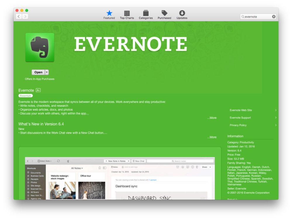 Evernote Mac App Store