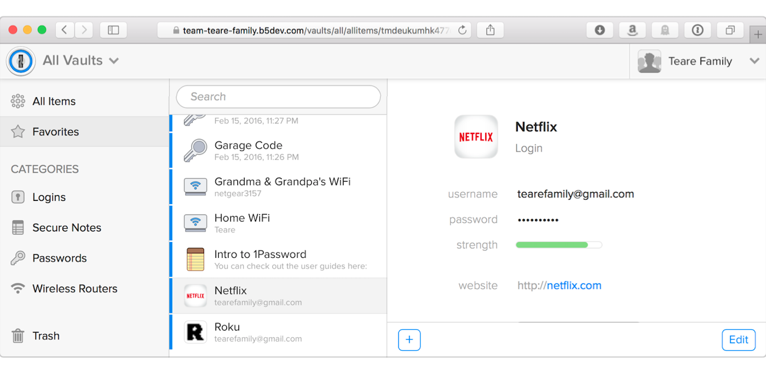 how to share 1password with family
