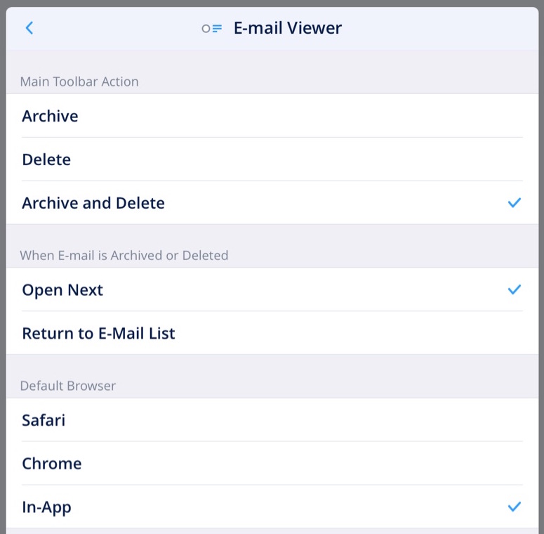 Spark Customize email viewer default browser