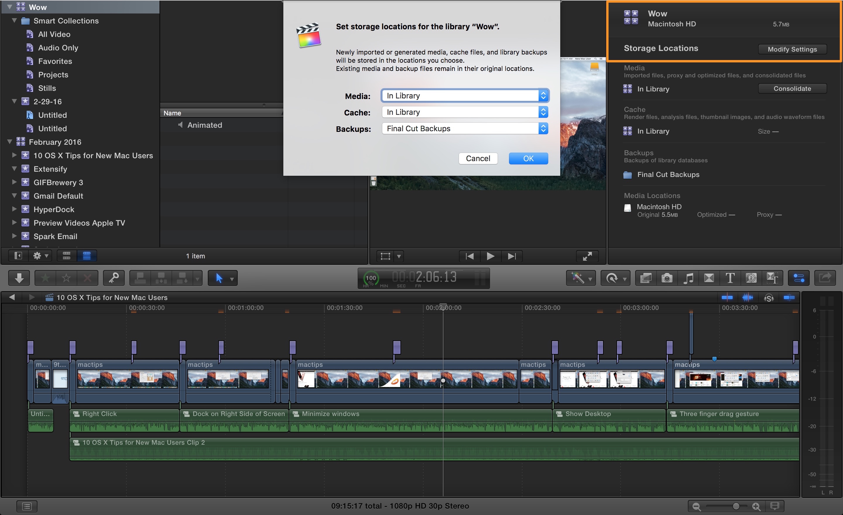 Modify Storage Locations Final Cut Pro X