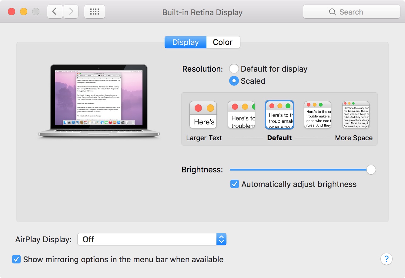 HiDPI Default MacBook Pro