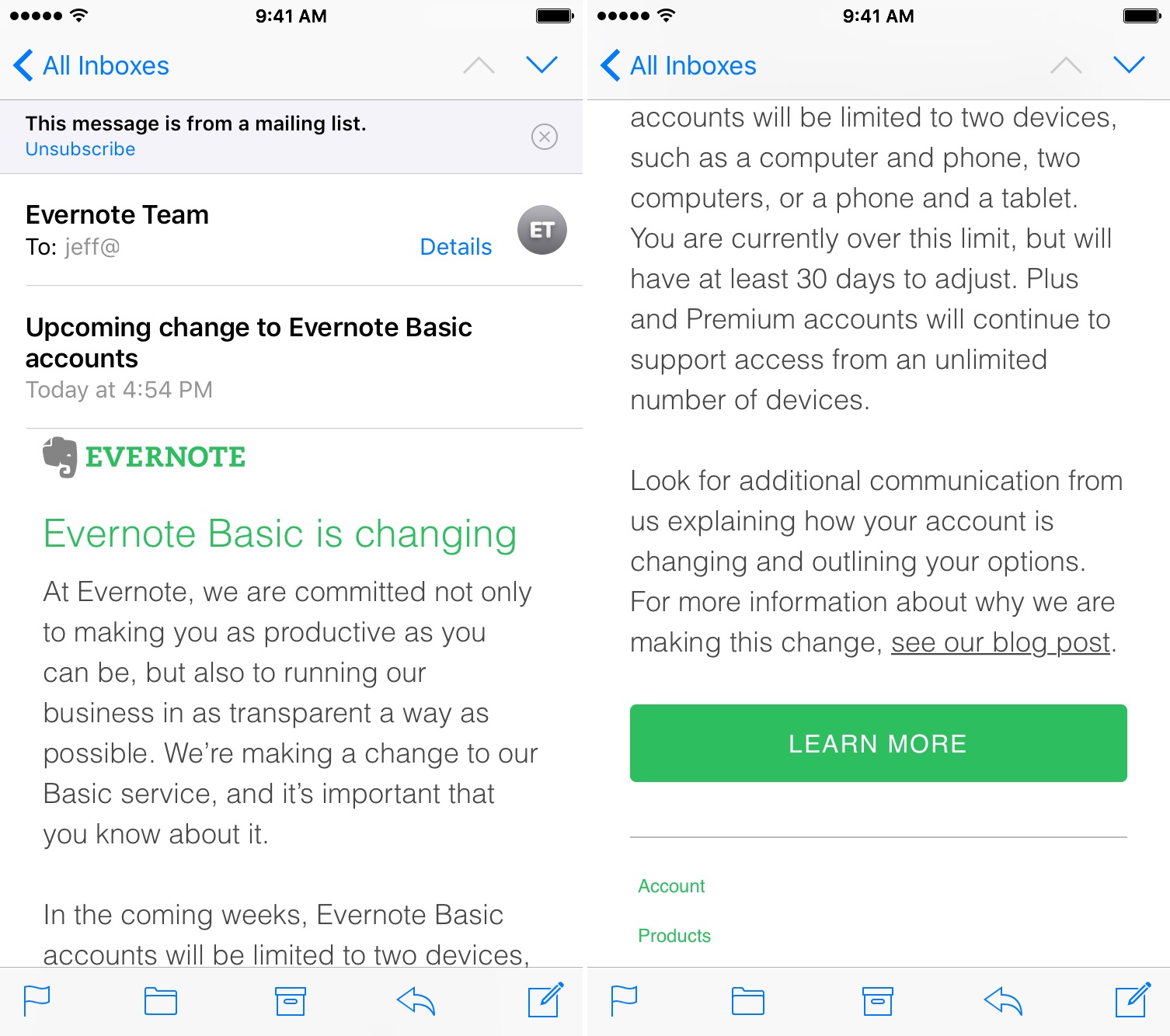 Evernote email