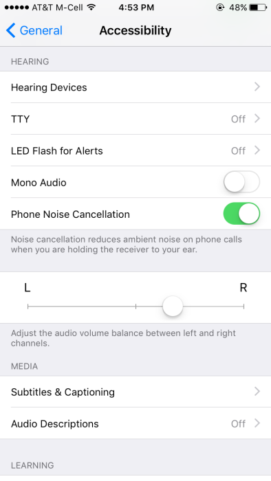 iOS 10 Settings Accessibility Audio 