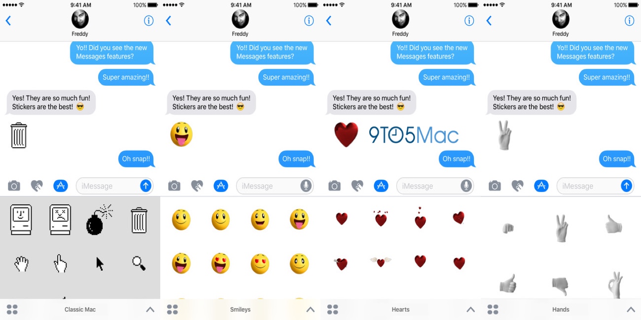 Apple releases 4 animated emoji iOS 10 Messages sticker packs for beta  testers: Classic Mac, Smileys, Hearts, Hands - 9to5Mac