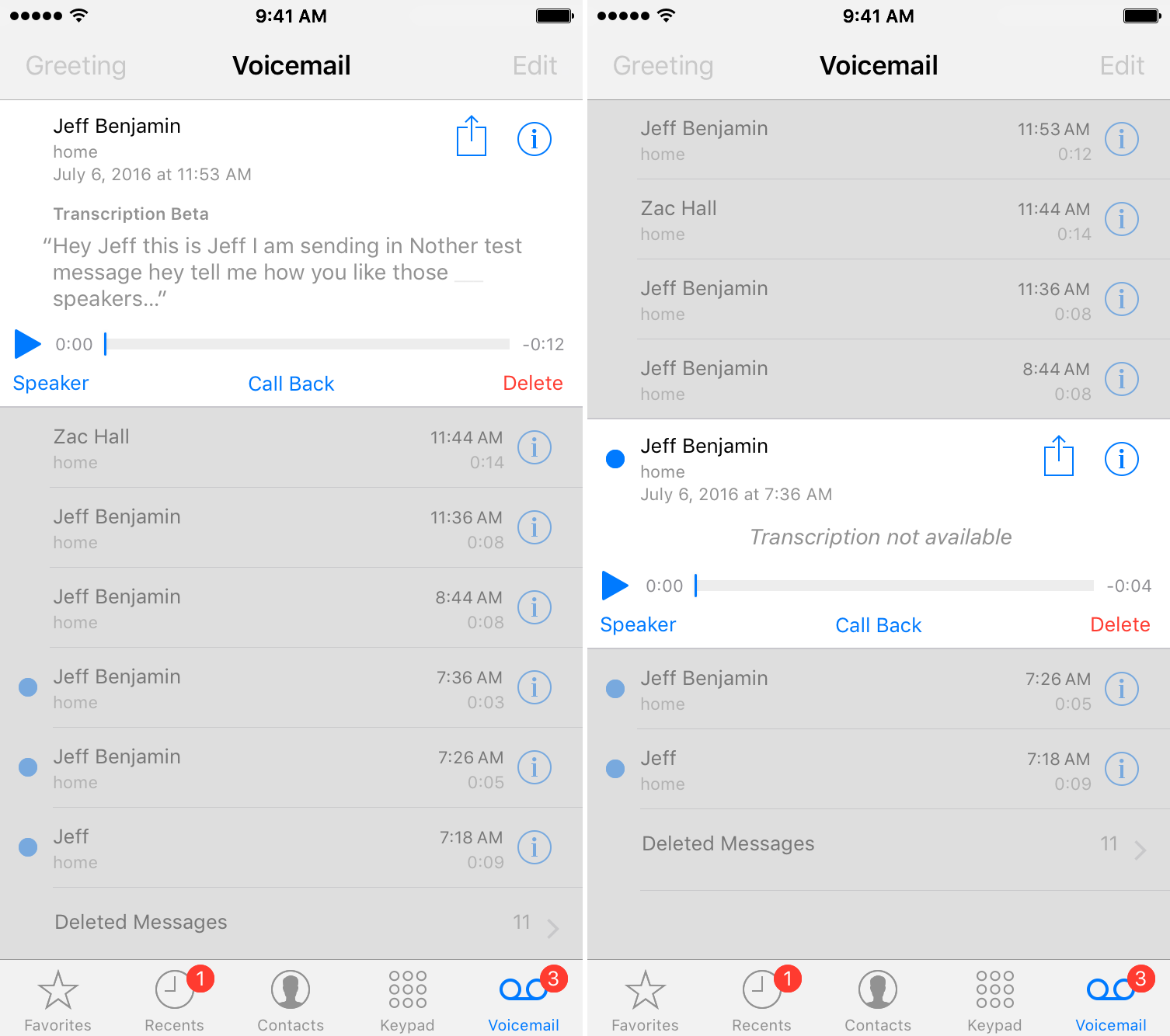 Voicemail Transcription iOS 10 beta 2