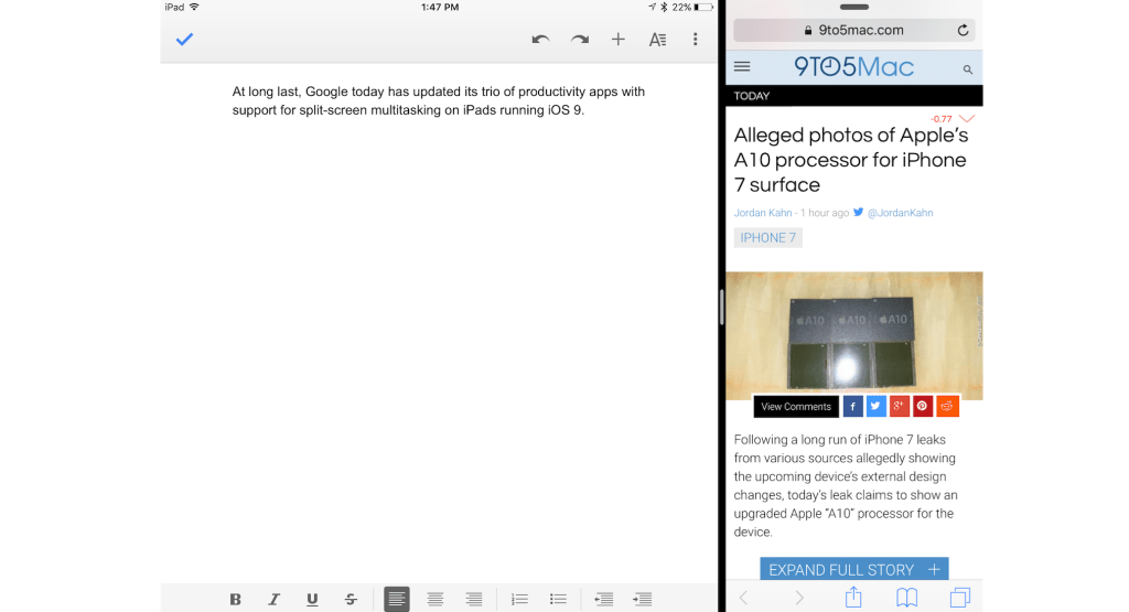 Google Docs, Slides and Sheets now feature drag-and-drop on iPad