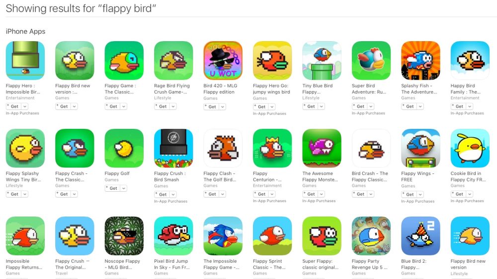 iTunes App Store Flappy Bird search results