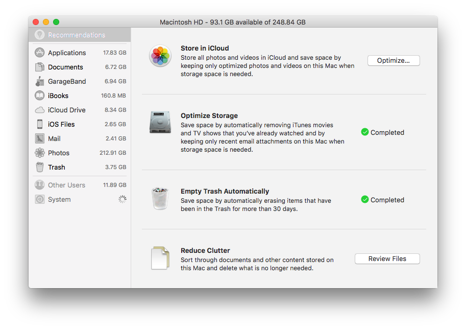 macOS Sierra Optimize Storage