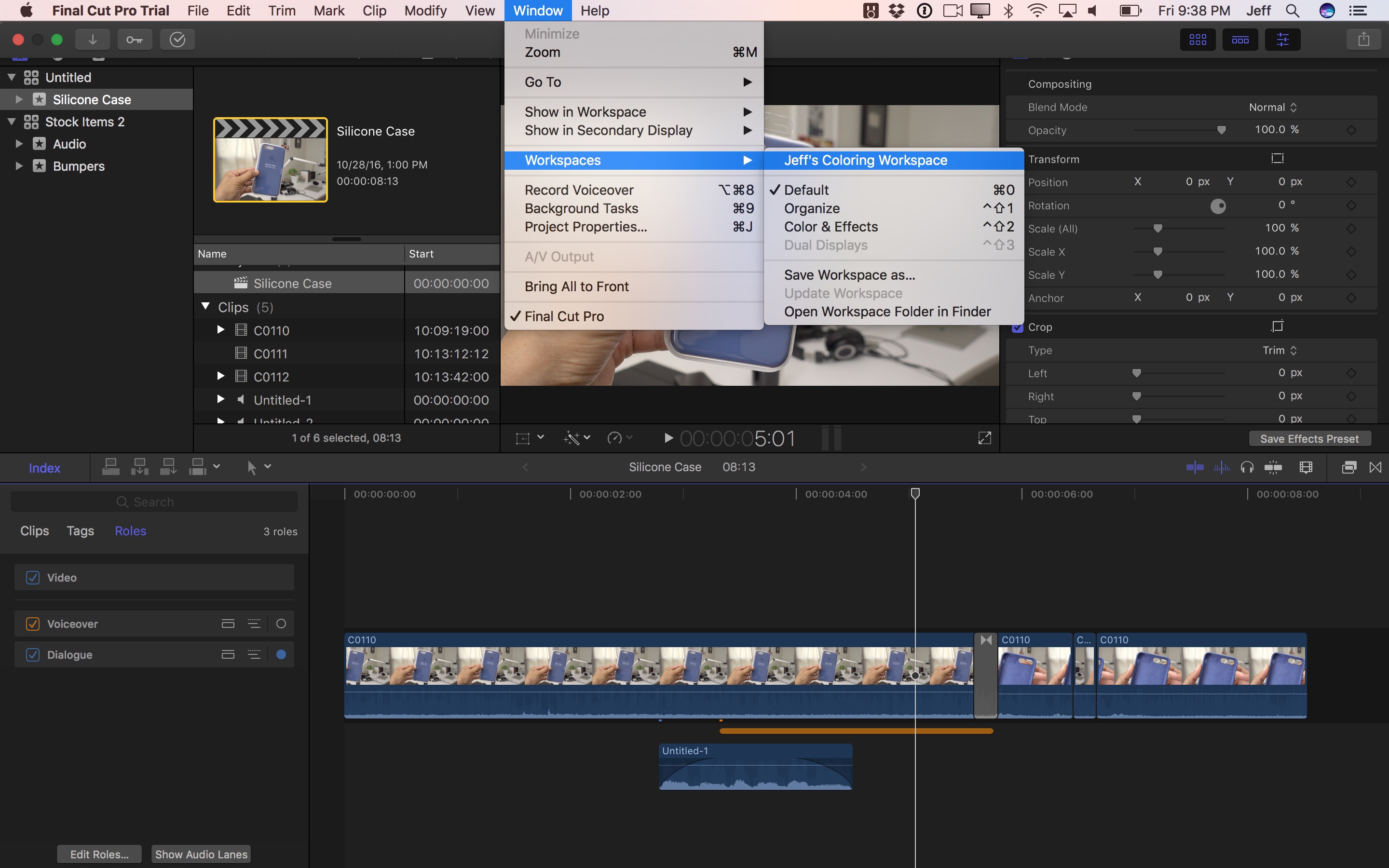 final cut pro x 10.3.4 timeline large space can