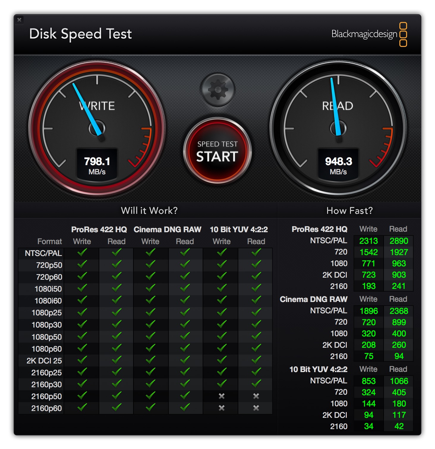 blackmagic disk speed test vs