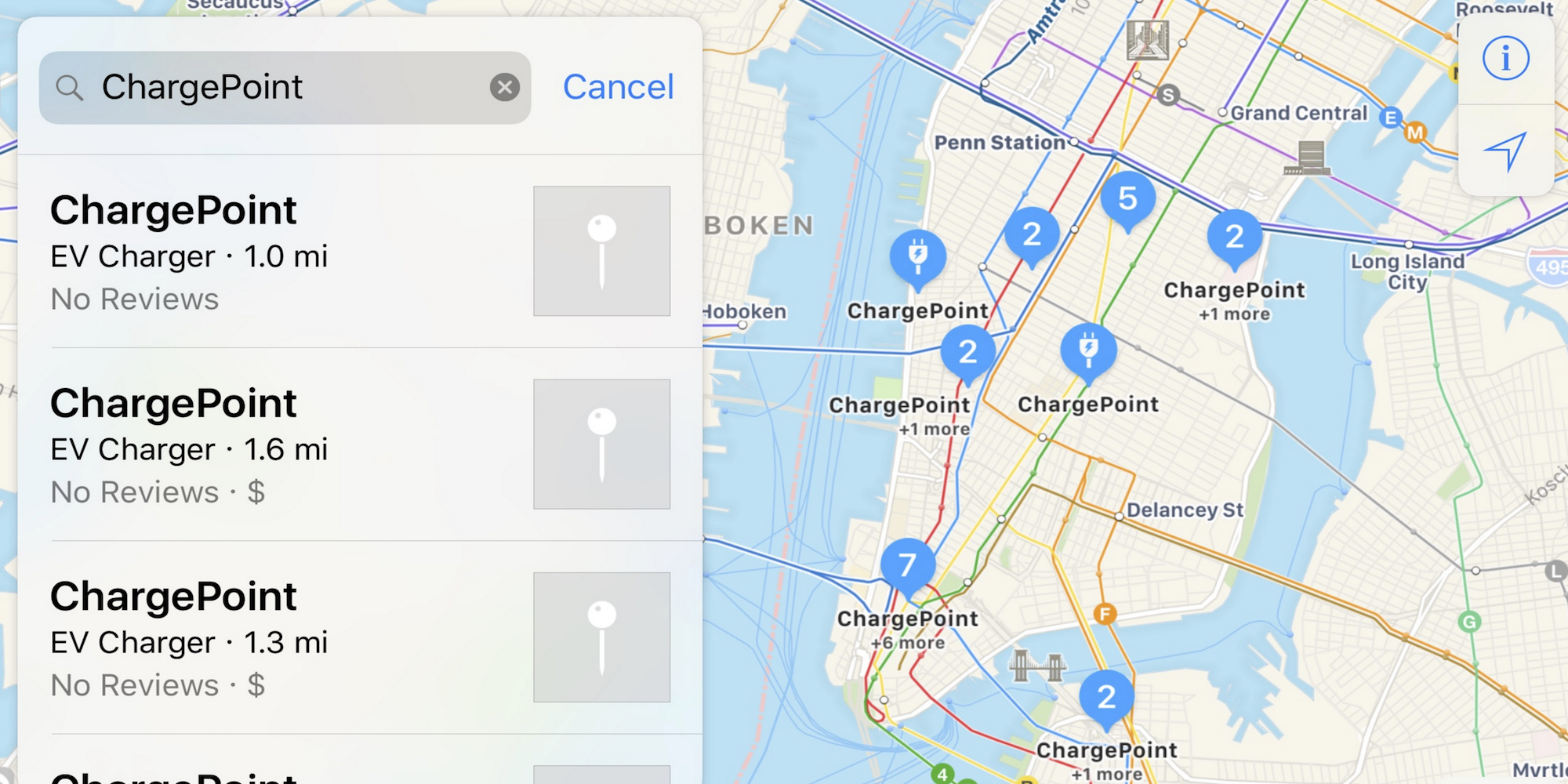 Apple Maps now lists ChargePoint EV stations, links to initiate