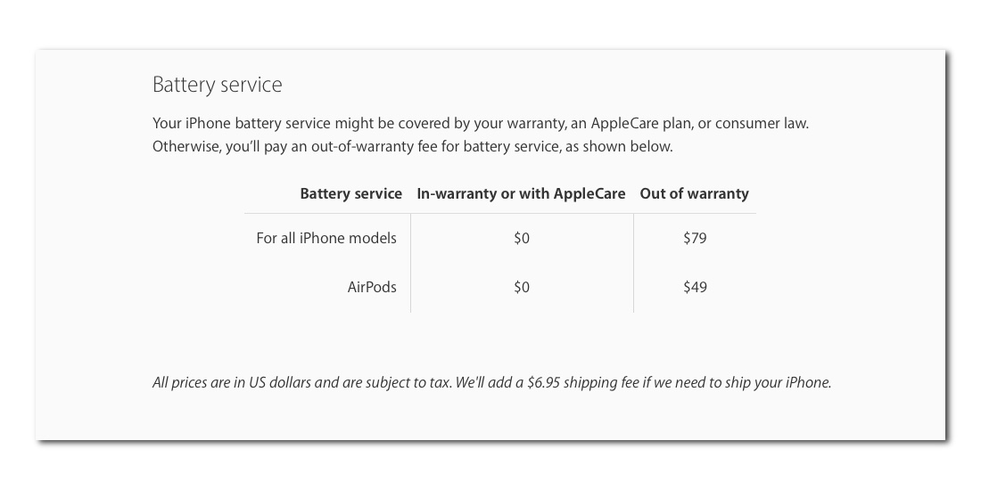 iPhone Service Pricing