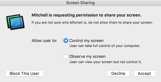 invite to share my screen mac messenging