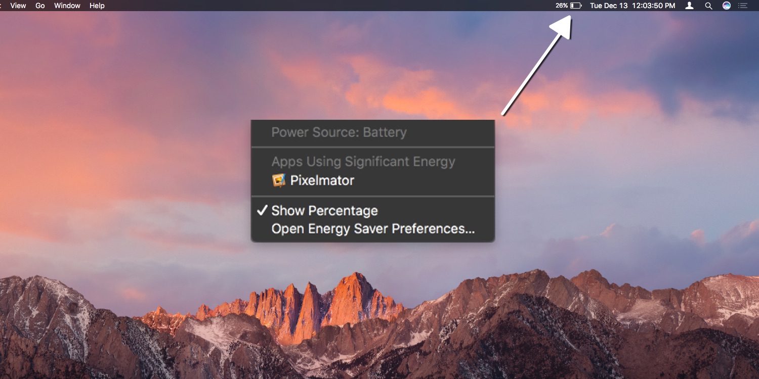 macOS Sierra Battery dropdown