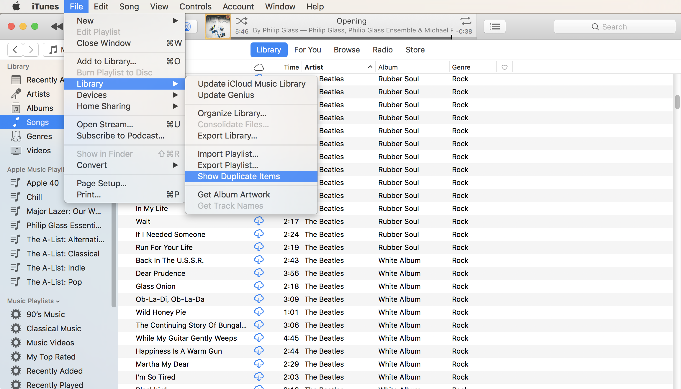 remove duplicates from music library