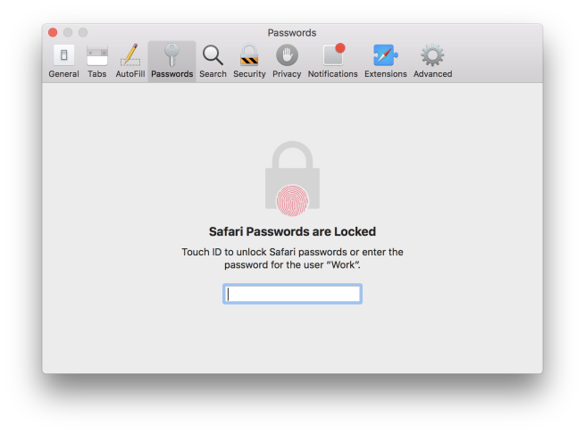 macOS Safari Preferences Passwords