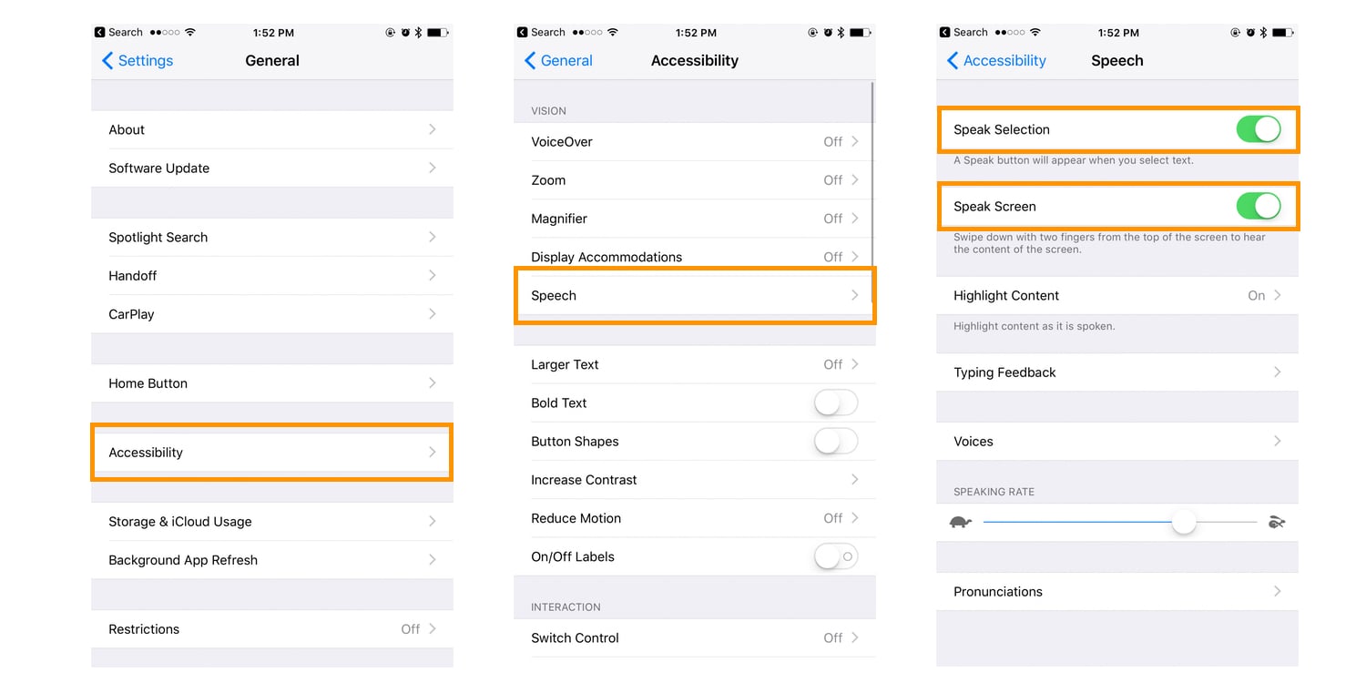 iOS Speech Accessibility Features