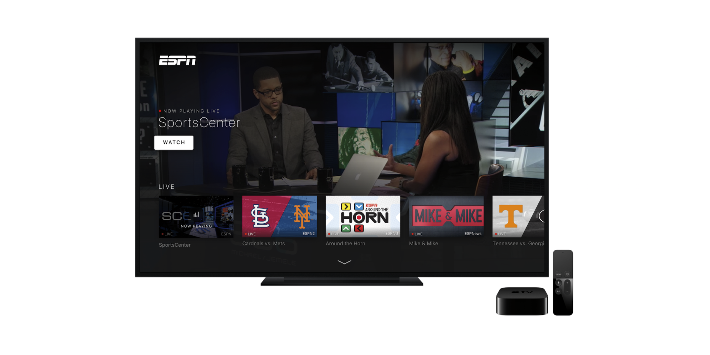ESPN launches rebranded Apple TV app w/ new design, live stream auto-play and on-demand content