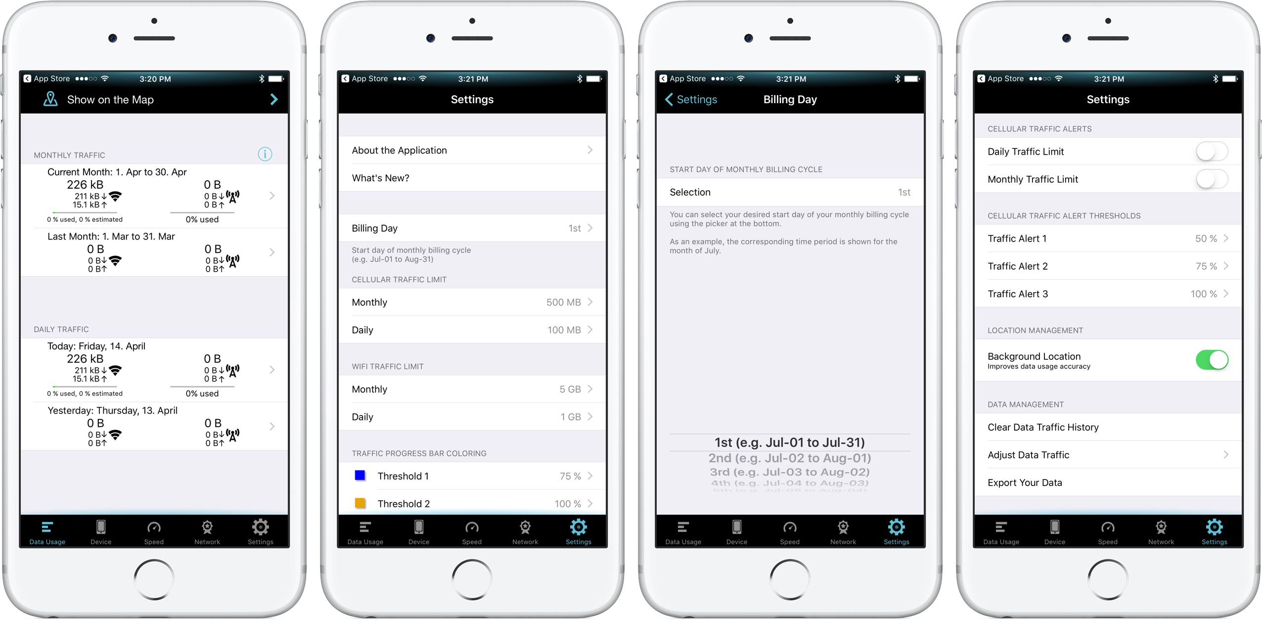 Image of Traffic Monitor third-party app displaying detailed cellular data usage information